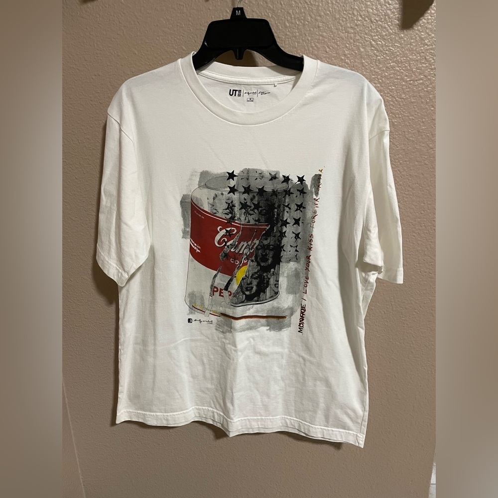 Uniqlo White Graphic Tee with Red and Black Accents